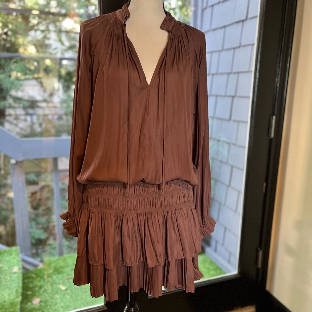 Chocolate Tiered Mini long sleeved dress